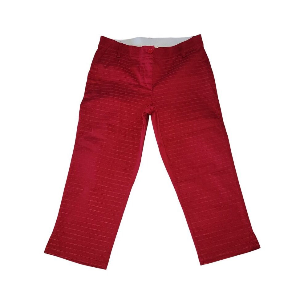 Red Cropped Pants With Subtle Striped Texture Womens 14 Cotton Blend Casual Wear